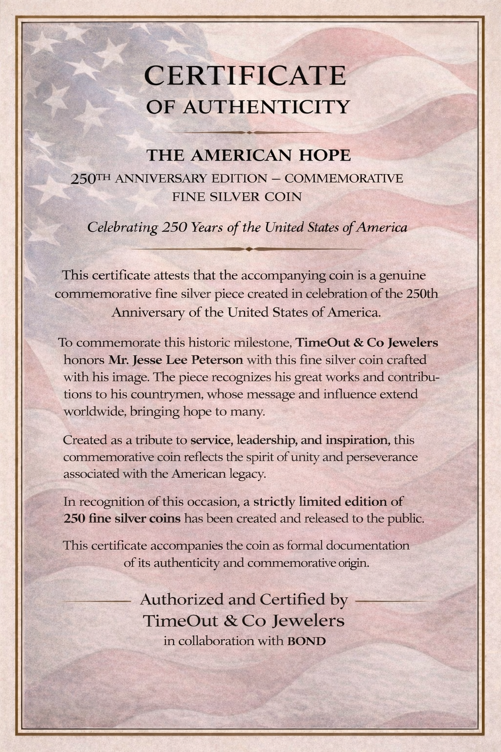 American Hope Limited Edition Commemorative Coin